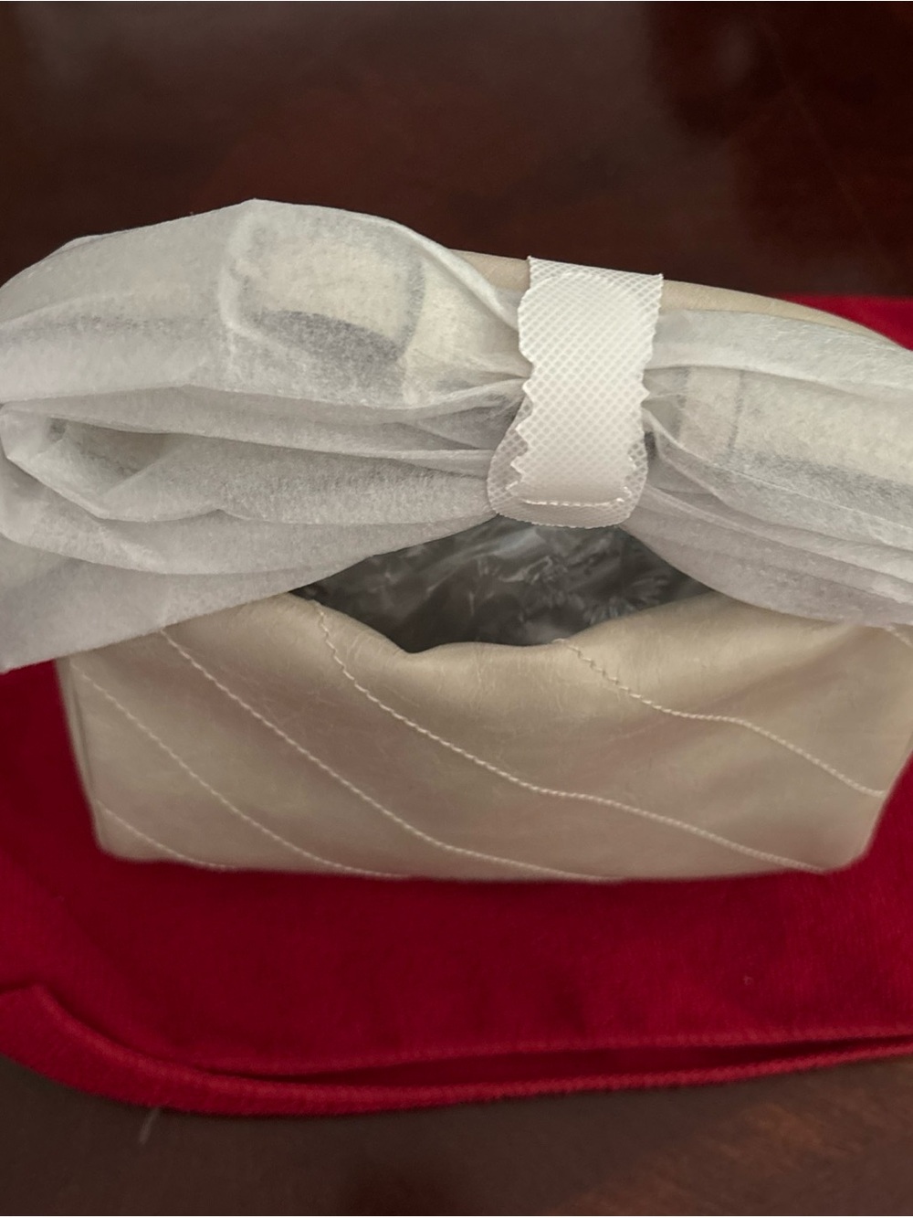 Guess Cream Quilted Wristlet Clutch with Bow Accent